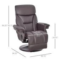 HOMCOM Manual Recliner, Swivel Lounge Armchair with Side Pocket, Footrest and Cup Holder for Living Room, Brown(m-3)