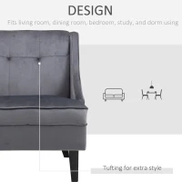 HOMCOM Upholstered Accent Chair Modern Winged Tufted Contemporary Single Sofa Chair with Rubber Wood Legs, Thick Padding Mid-Back, and Wings for Living Room Bedroom, Grey(m-7)