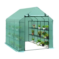 Outsunny 8' x 6' x 7' Portable Water/UV Walk-In Greenhouse Hot House with 18 Shelves, Weather Cover, & Roll Up Door(m-1)