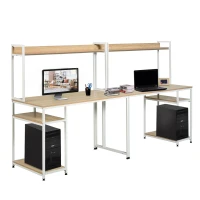 HOMCOM 94.5in Industrial Double Computer Desk with Hutch and Storage Shelves, Extra Long Two Person Home Office Desk, Writing Table Workstation for 2 People with CPU Stand, Oak Wood Grain(m-8)