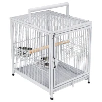 PawHut 18" Heavy Duty Wrought Iron Travel Bird Cage Carrier With Handle Perch And Accessories - White(m-6)