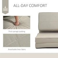 HOMCOM Convertible Flip Chair, Folding Upholstered Floor Sofa, Adjustable Guest Chaise Lounge, Dorm Bed with Metal Frame for Living Room and Bedroom, Gream White(m-6)