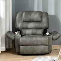 HOMCOM Manual Recliner Chair Overstuffed Single Sofa with Wide Cushioned Seat, Flip-Up Storage Armrests, 2 Cup Holders and Oversized Headrest, Grey(m-7)