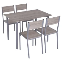HOMCOM 5pcs Wooden Dining Set Wood and Metal Kitchen Table Set for 4 Chairs Modern and Sleek Dinette Home Furniture(m-1)