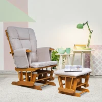 HOMCOM Indoor 2 Piece Glider & Ottoman Adjustable Reclining Function with Rubber Wood Base and Cushion, Wood/Cream White(m-2)