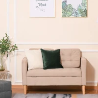 HOMCOM Modern 2-Seater Loveseat Button-Tufted Fabric Couch with Storage Chest, Cushions and Rubberwood Legs for Living Room, Light Brown(m-7)