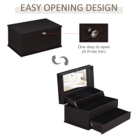 HOMCOM 3-Tier Jewelry Box Organizer with Glass Mirror and 6 Slots for Beauty Accessories, Costume Jewelry - Walnut(m-6)