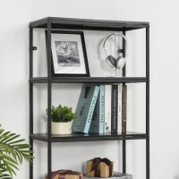 HOMCOM Modern 7 Tier Bookshelf Bookcase Utility Storage Shelf Organizer for Home Office with Display Rack Metal Frame, Walnut(m-9)