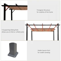 Outsunny 10' x 13' Outdoor Pergola Gazebo Backyard Canopy Cover Adjustable Sunshade, Gray(m-6)