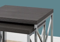 Monarch Contemporary 2 Piece Wood Grain-Look Top Chrome Metal Frame Accent Side Nesting Table Set - Grey Finish(m-3)