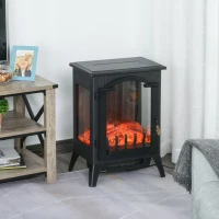 HOMCOM 23" Electric Fireplace Heater, Fire Place Stove with Realistic LED Flames and Logs and Overheating Protection, 750W/1500W, Black(m-8)