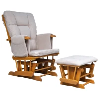 HOMCOM Indoor 2 Piece Glider & Ottoman Adjustable Reclining Function with Rubber Wood Base and Cushion, Wood/Cream White(m-7)
