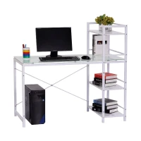 Open Box HomCom 50" Modern Office Desk With Storage Shelves Bookcase - White(m-1)