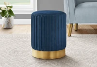 Monarch Upholstered Round Ottoman Pouf Stool with Metal Base - Blue Velvet / Gold Metal(m-2)