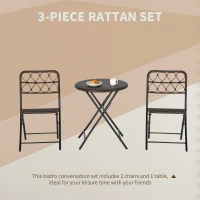Outsunny 3PC Rattan Wicker Bistro Set w/ Folding Design, Hand Woven Rattan Table and Chairs for Outdoor, Brown(m-4)