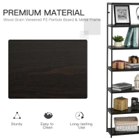 HOMCOM Modern 7 Tier Bookshelf Bookcase Utility Storage Shelf Organizer for Home Office with Display Rack Metal Frame, Walnut(m-4)