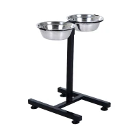 PawHut Elevated Dog Bowls Double Pet Food Dishes Height Adjustable Promote Digestion Stainless Steel with Stand Silver(m-2)