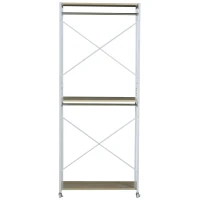 HOMCOM Rolling Garment Rack 2 Shelves Hanging Rods Oak(m-4)