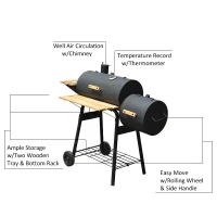 Outsunny Free Standing Charcoal BBQ Grill Barbecues 2 Burners Cooking with Wheels Black(m-4)