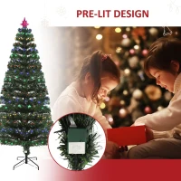 HOMCOM 7FT Pre-Lit Fiber Optic Arfiticial Christmas Tree with Star Tree Topper, Solid Metal Base, 280 Branch Tips, 6 Color LED Lights for Home and Holiday Decoration(m-6)