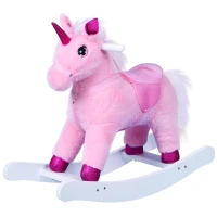 Qaba Kids Plush Toy Rocking Horse Unicorn with Realistic Sounds - Pink(m-2)