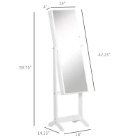 HOMCOM Floor Standing Jewelry Cabinet, Lockable Jewelry Organizer with Full-Length Mirror, and 3 Adjustable Angles, White(m-3)