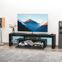 HOMCOM High Gloss TV Stand Cabinet with Remote Controlled LED Lights, Media TV Console Table with Storage Compartment for TVs up to 65", Black(m-2)