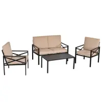 Outsunny 4-Piece Patio Furniture Set Garden Conversation Set with Soft Washable Cushions & Strong Steel Frame, Beige(m-1)