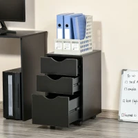 HOMCOM 3 Drawer Mobile File Cabinet with Wheels, Wood Filing Cabinet for Home Office, Rolling Under Desk Cabinet, Black(m-12)