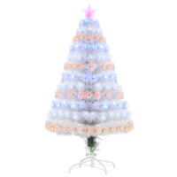 HOMCOM 4ft Fir Artificial Christmas Tree with Realistic Branches, 130 Multi-Color Fiber Optic LED Lights and 130 Tips, White(m-11)