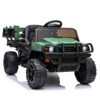 Aosom 12V Kids Ride-on Car Electric Truck Pickup Toy with Parent Remote Control and Trailer, MP3/USB Input for Music, Green(m-1)
