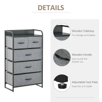 HOMCOM 5-Drawer Dresser Tower Chest of Drawers Organizer with Steel Frame Gray(m-6)