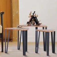 HOMCOM Industrial 3 PCs Stacking Nesting Table Coffee Table Set Walnut Color(m-1)