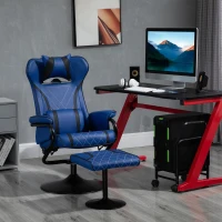 Vinsetto High Back Video Gaming Recliner with Ottoman, Racing Style PC Computer Office Chair, Swivel with Headrest & Lumbar Support, Adjustable Height, Blue/Black(m-2)