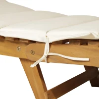 Outsunny Outdoor Chaise Lounge, Acacia Wood Folding Sun Lounger Chair with Cushion Pad for Patio, Garden, Lawn, Backyard, Cream White(m-12)