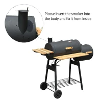Outsunny Free Standing Charcoal BBQ Grill Barbecues 2 Burners Cooking with Wheels Black(m-5)