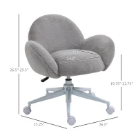HOMCOM Faux Fur Leisure Chair Accent Chair Office Swivel Chair with Mid-Back Wide Design, Adjustable Seat Height, Steel Base, Wheels, Grey(m-3)