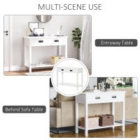 HOMCOM Console Table with 2 Storage Drawers and Open Shelf, Modern Sofa Table for Hallway, Living Room, or Bedroom, White(m-7)