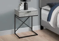 Monarch 24" Contemporary End Table Night Stand with Large Storage Drawer and Metal X-Design Frame - Grey Cement-Look / Black Nickel Base(m-3)