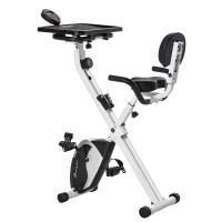 Soozier Stationary Exercise Bike with Adjustable Desktop, Seat Height and Resistance, 3lb Flywheel and Foldable Space-Saving Design, White(m-1)