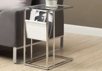 Monarch 24" Contemporary Tempered Glass Top Chrome Metal Frame Snack C-Shape Side Accent Table with Magazine Storage Rack - White Finish(m-2)