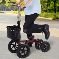 HOMCOM Knee Scooter for Foot Injuries in Adults with Basket Storage, Portable Folding Knee Walker Mobility Scooter for Medical Rehabilitation & Injuries, Red(m-2)