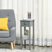 HOMCOM 2-Tier Tall Side Table, Nightstand End Table w/ Drawer & Bottom Shelf for Living Room, Bedroom, Gray(m-8)