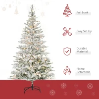 HOMCOM 7ft Pre-Lit Snow-Flocked Noble Fir Artificial Christmas Tree with Realistic Branches, 198 LED Lights and 342 Tips(m-4)