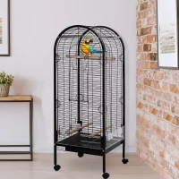 PawHut Metal Bird Parrot Cage With Rolling Standing 5ft w/ perches and bowls Black(m-1)