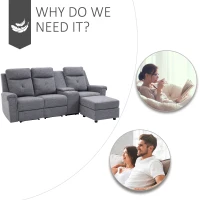 HOMCOM Modern L-Shaped Sectional with Chaise, 3 Seater Manual Recliner with Ottoman, Storage Console, Cup Holders, USB Charging, Gray(m-4)