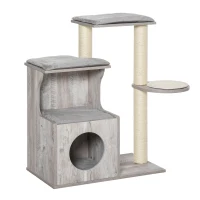 PawHut Cat Tree Climbing Activity Center with Scratching Post Condo Perch Cushions 34.75" H, Grey(m-1)