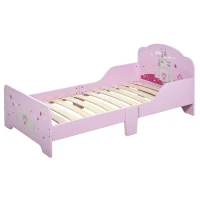 HOMCOM Kids Wooden Bed w/ Castle Pattern Safety Rails Perfect Gift for Toddlers Girls(m-2)