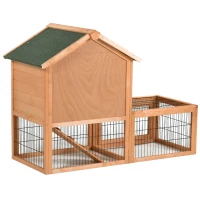 PawHut 53" Wooden Rabbit Hutch Bunny House Poultry Cage With Outdoor Run, Removable Tray, Ramp and Weatherproof Roof(m-11)
