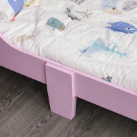 HOMCOM Kids Wooden Bed w/ Castle Pattern Safety Rails Perfect Gift for Toddlers Girls(m-6)